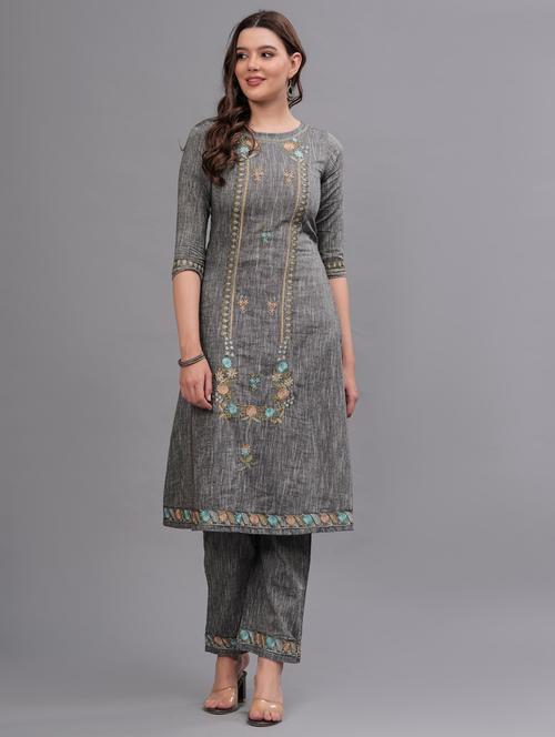 women embroidered round neck kurta pant set - 21669441 - Very Small Image - 1