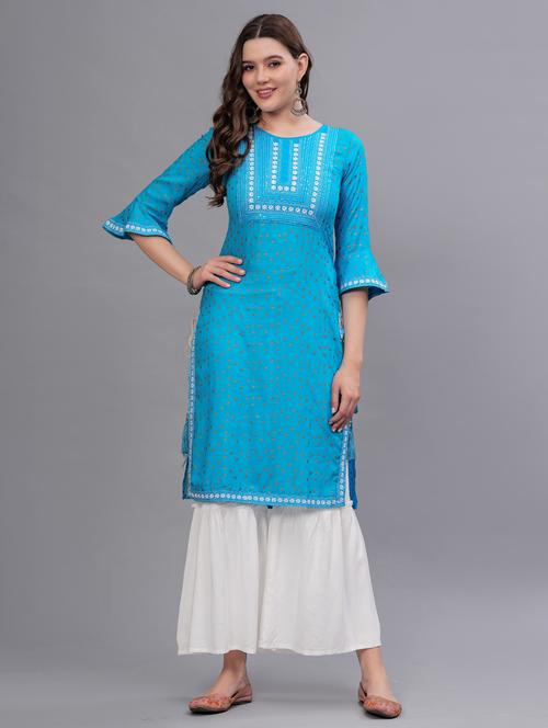 women printed round neck kurta sharara set - 21669450 - Very Small Image - 1