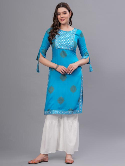 women printed round neck kurta sharara set - 21669459 - Very Small Image - 1