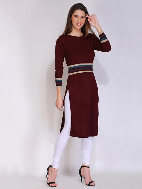 women striped long sleeves woolen kurta - 21669591 - Very Small Image - 1