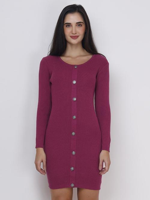 women solid round neck acrylic dress - 21669664 - Very Small Image - 1