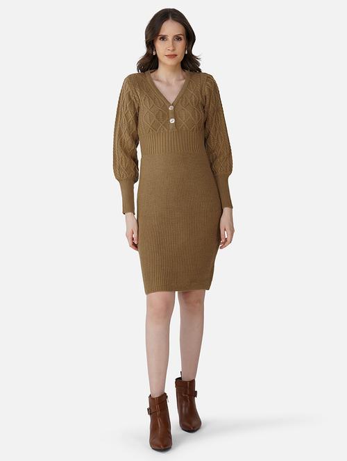 women solid acrylic long sleeve dress - 21669692 - Very Small Image - 1