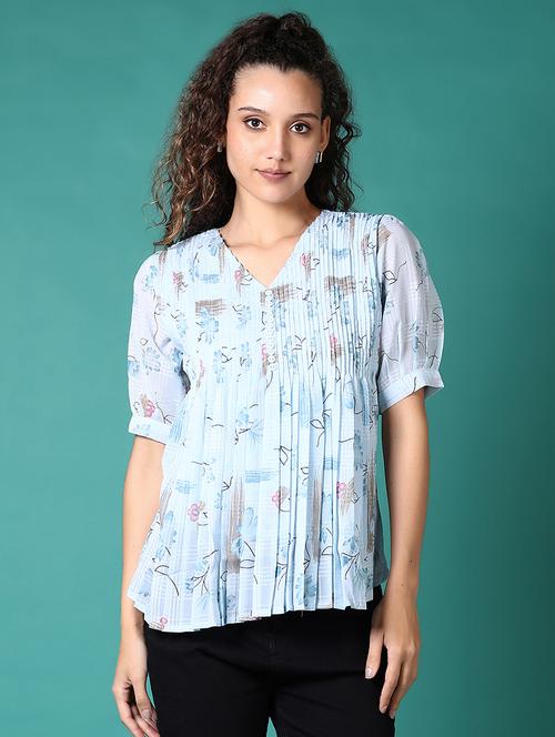 women light blue printed puff sleeve top - 21670307 - Very Small Image - 1