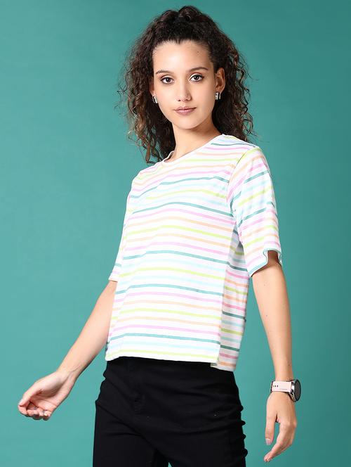 women round neck striped t-shirt - 21670778 - Very Small Image - 1