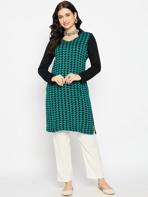 women printed woolen long sleeve kurta - 21670963 - Very Small Image - 1