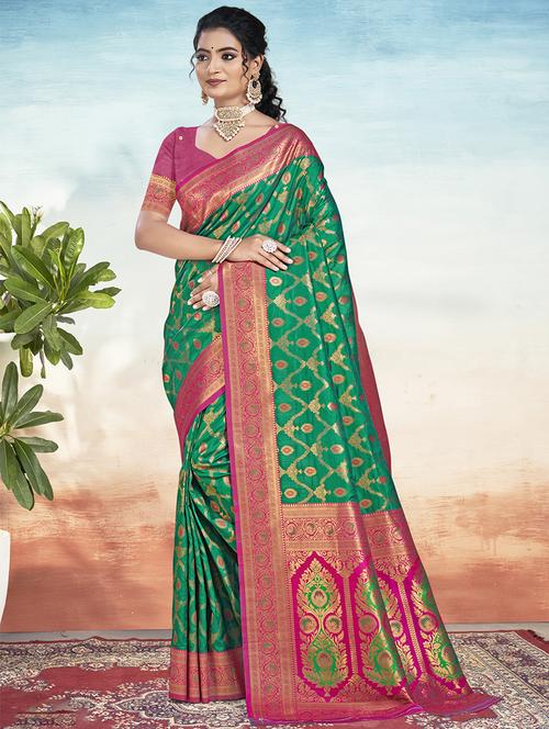 women self design banarasi saree with blouse - 21671207 - Very Small Image - 1