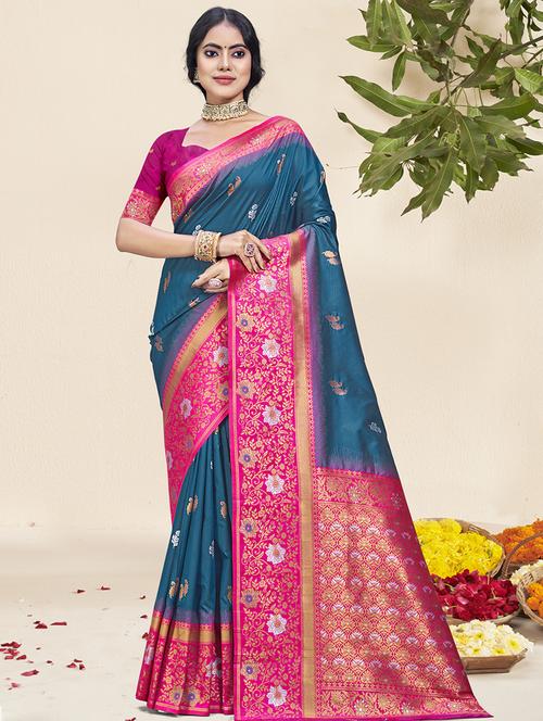 women self design bordered saree with blouse - 21671288 - Very Small Image - 1