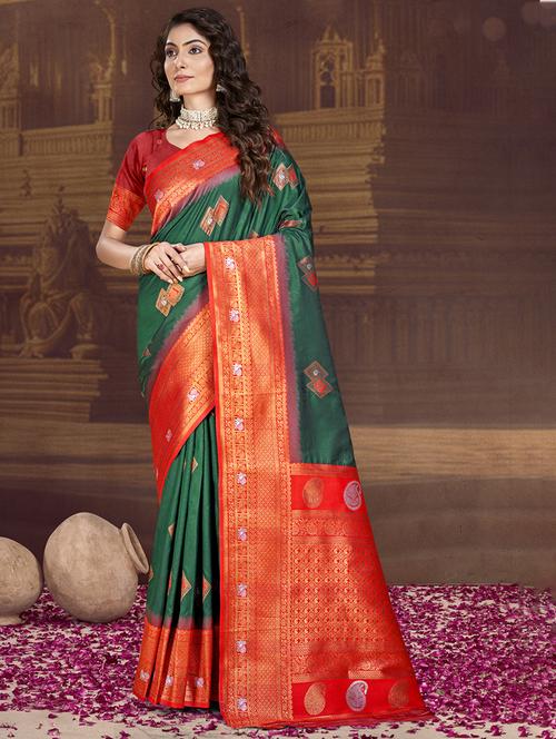 Women Self Design Bordered Saree With Blouse - 21671310 - Very Small Image - 1