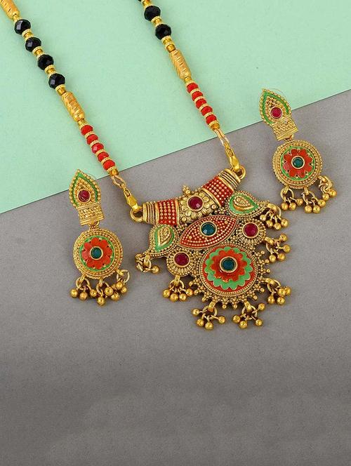 women gold pleated mangalsutra & earrings set - 21671789 - Very Small Image - 1