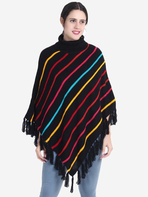 women striped high neck poncho - 21671959 - Very Small Image - 1