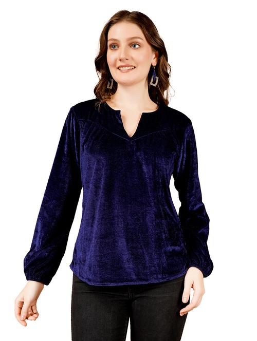 women solid puff sleeves a-line top - 21672107 - Very Small Image - 1