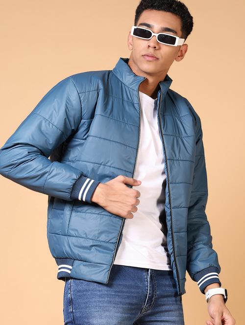 men's blue puffer jacket with stand collar - 21672259 - Very Small Image - 1