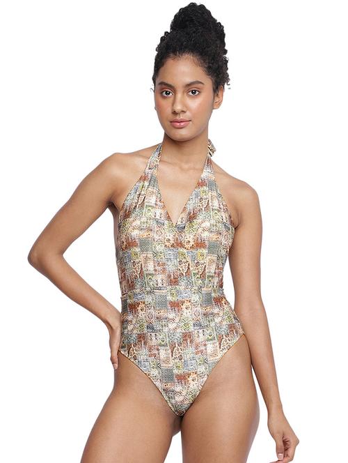 women printed halter neck monokini - 21672402 - Very Small Image - 1