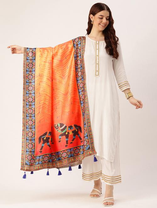 women orange self design dupatta - 21672870 - Very Small Image - 1