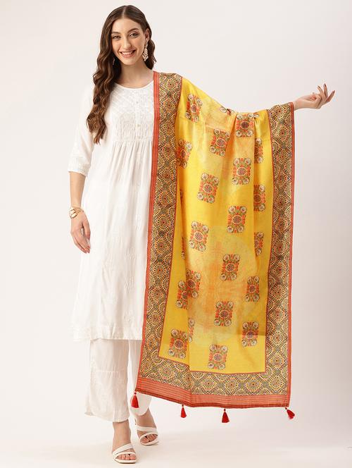 women yellow self design dupatta - 21672881 - Very Small Image - 1