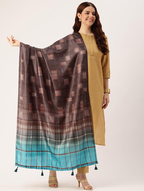 women brown self design dupatta - 21672888 - Very Small Image - 1