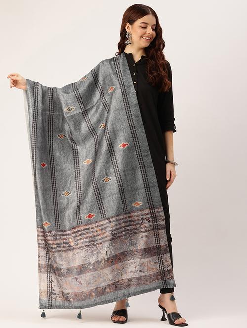 women grey self design dupatta - 21672894 - Very Small Image - 1