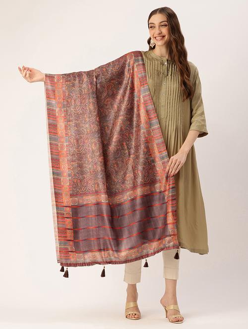 women brown self design dupatta - 21672897 - Very Small Image - 1