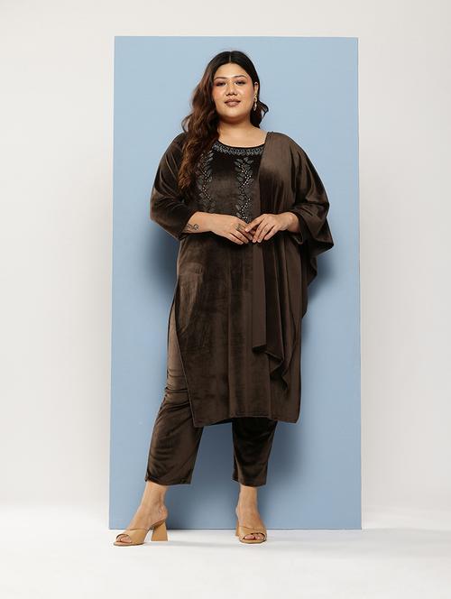 women plus size round neck kurta pant set with dupatta - 21673048 - Very Small Image - 1