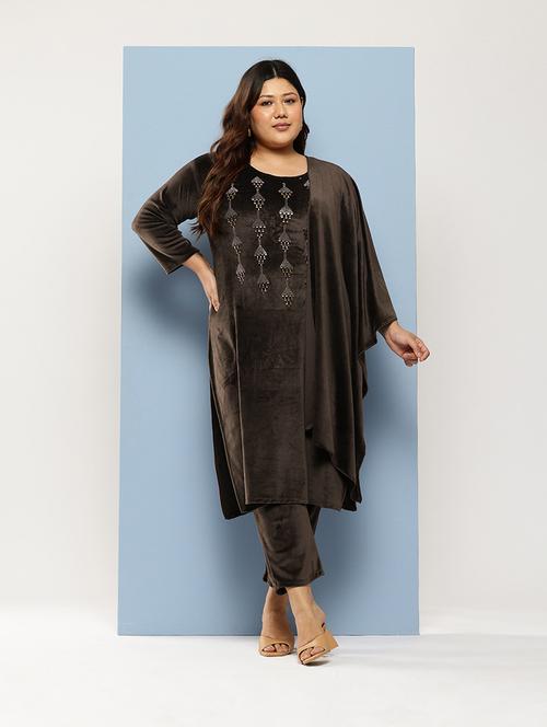 women plus size round neck kurta pant set with dupatta - 21673053 - Very Small Image - 1