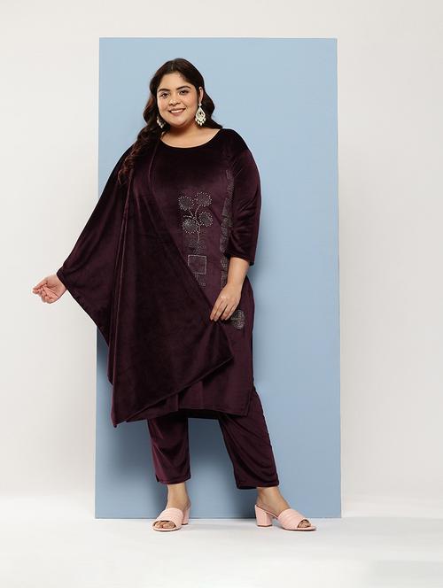 women plus size round neck kurta pant set with dupatta - 21673073 - Very Small Image - 1