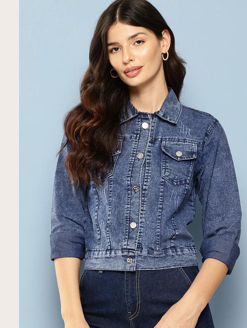 women collared long sleeves denim jacket - 21673077 - Very Small Image - 1