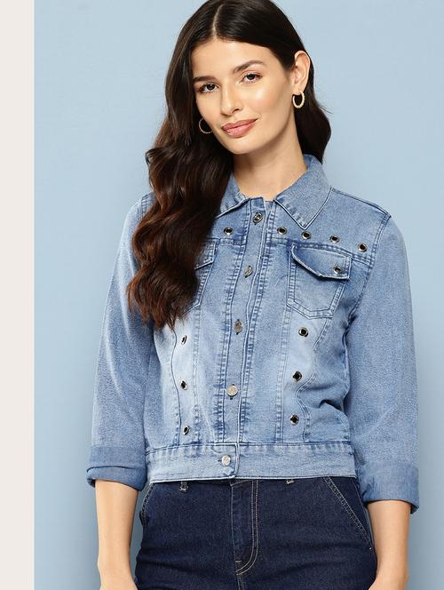 women collared long sleeves denim jacket - 21673078 - Very Small Image - 1