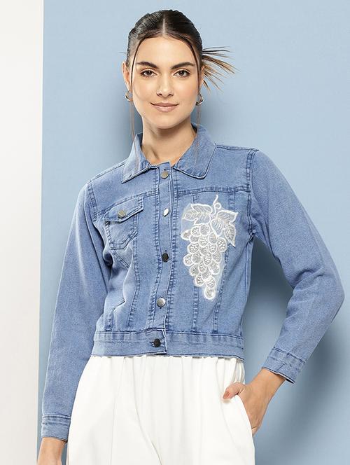 women collared long sleeves denim jacket - 21673088 - Very Small Image - 1