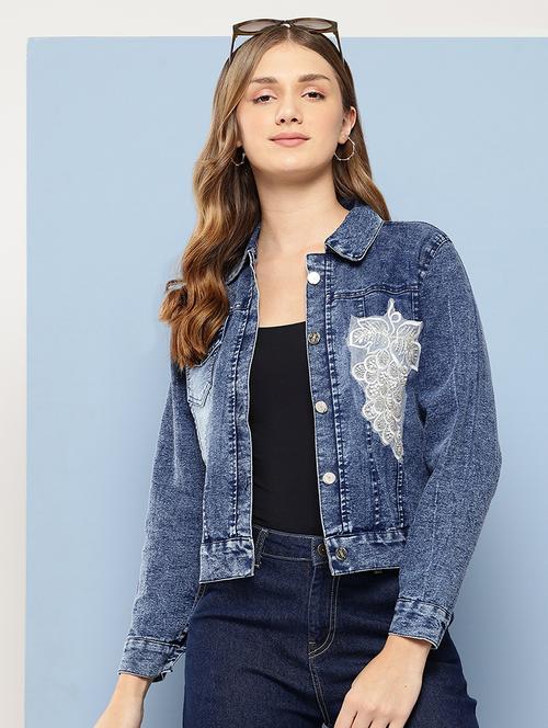 women collared long sleeves denim jacket - 21673089 - Very Small Image - 1