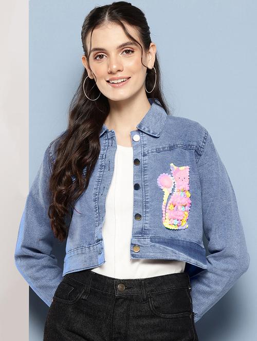 women collared long sleeves crop denim jacket - 21673099 - Very Small Image - 1