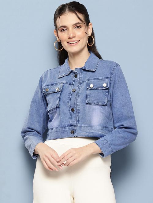 women collared long sleeves denim jacket - 21673101 - Very Small Image - 1
