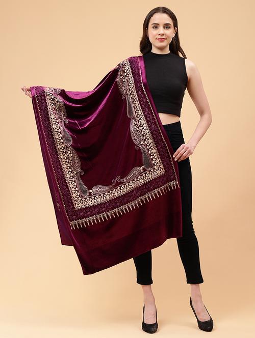 women embroidered velvet shawl - 21673287 - Very Small Image - 1