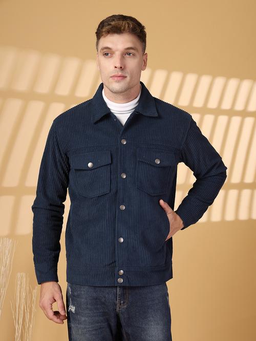 men solid collared long sleeves casual jacket - 21673684 - Very Small Image - 1
