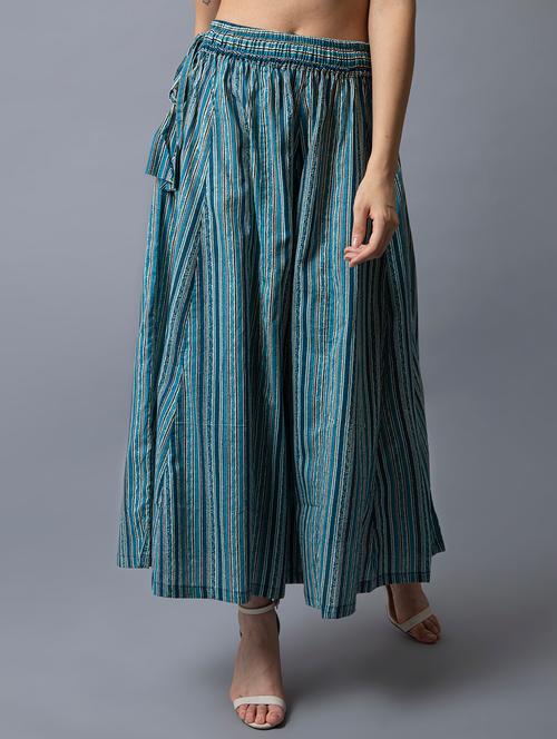 women teal stripes printed flared palazzo  - 21674051 - Very Small Image - 1