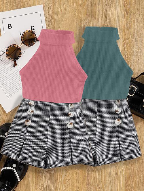 girls pack of 2 halter neck shorts & top set - 21674136 - Very Small Image - 1