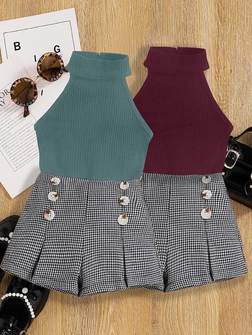 girls pack of 2 halter neck shorts & top set - 21674223 - Very Small Image - 1