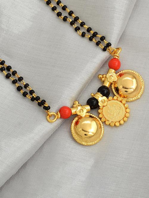 elegant black beaded mangalsutra with gold pendant - 21674325 - Very Small Image - 1