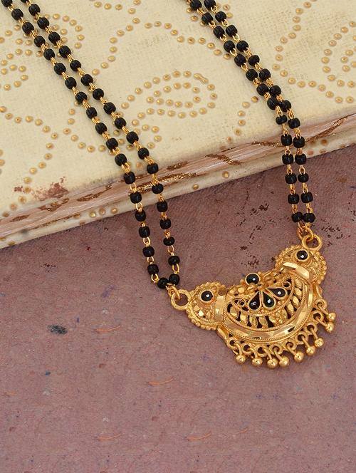 elegant black beaded mangalsutra with gold pendant - 21674328 - Very Small Image - 1