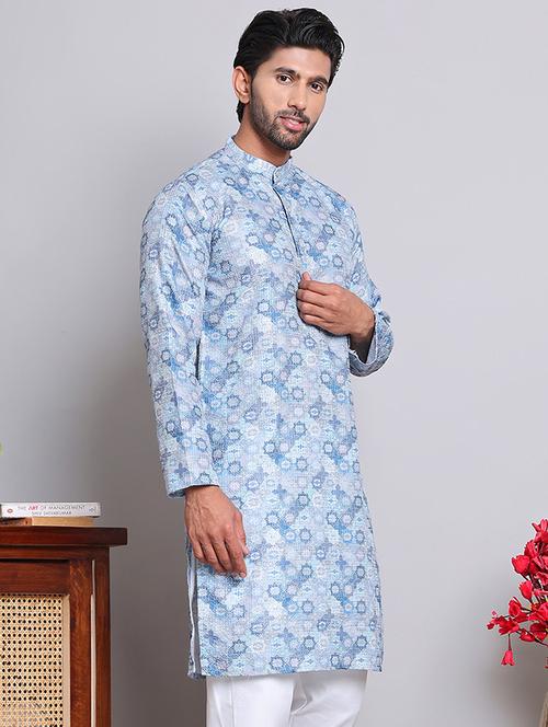 men printed mandarin neck long kurta - 21675156 - Very Small Image - 1