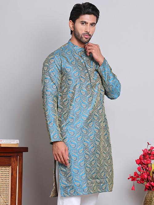 men self desgn mandarin neck long kurta - 21675159 - Very Small Image - 1
