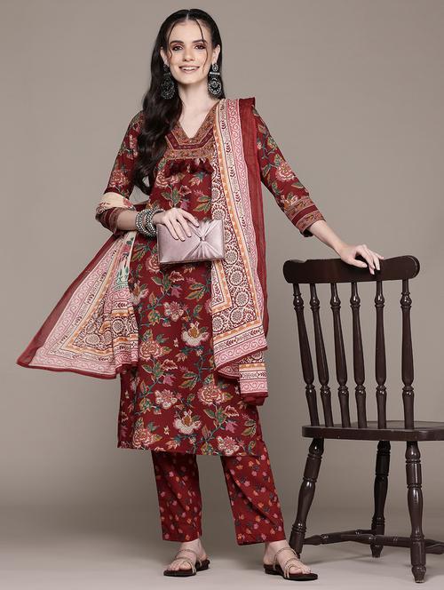 women three quarter sleeve kurta pant with dupatta set - 21675267 - Very Small Image - 1