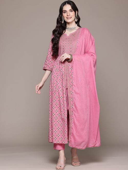 women three quarter sleeve kurta pant with dupatta set - 21675276 - Very Small Image - 1