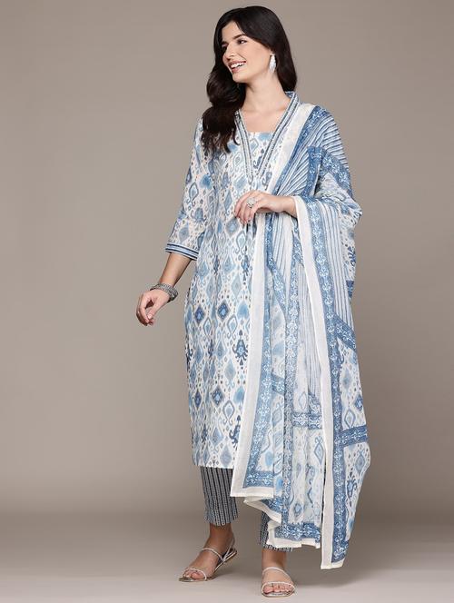 women three quarter sleeve kurta pant with dupatta set - 21675278 - Very Small Image - 1