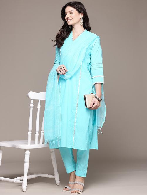 women three quarter sleeve kurta pant with dupatta set - 21675318 - Very Small Image - 1