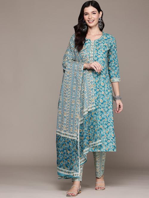 women three quarter sleeve kurta pant with dupatta set - 21675335 - Very Small Image - 1