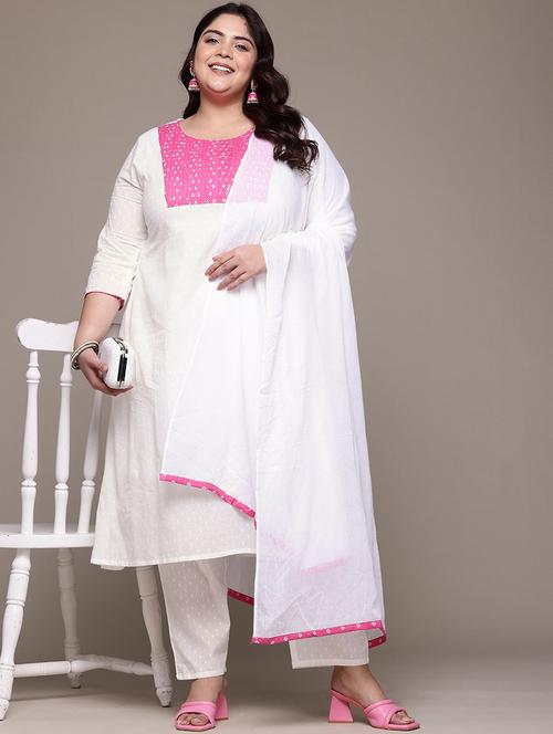 women plus size three quarter sleeve kurta pant with dupatta set - 21675348 - Very Small Image - 1