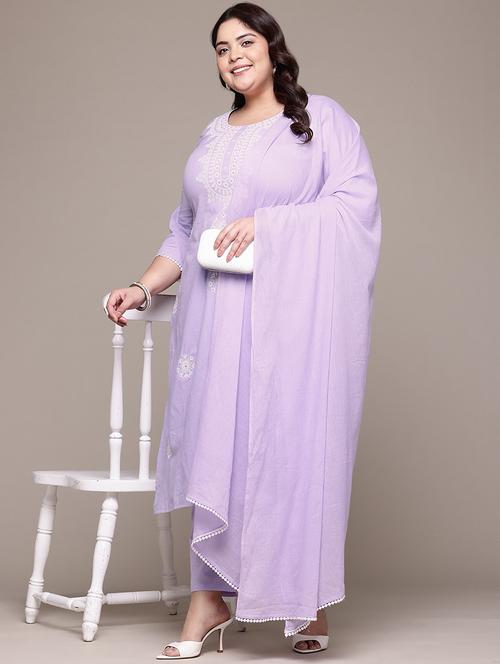 women plus size three quarter sleeve kurta pant with dupatta set - 21675359 - Very Small Image - 1