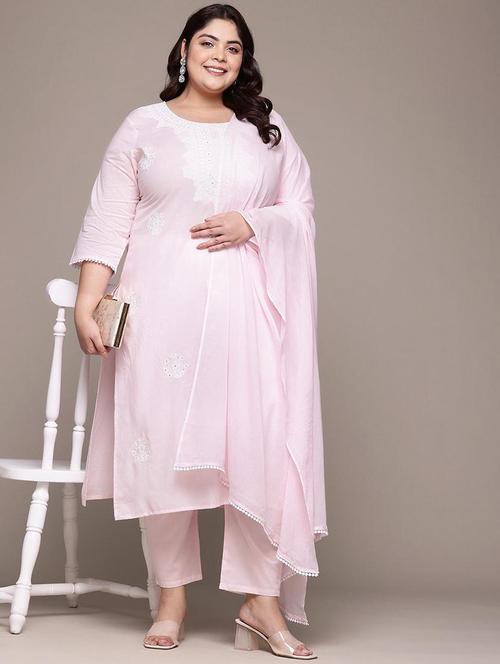 women plus size three quarter sleeve kurta pant with dupatta set - 21675360 - Very Small Image - 1