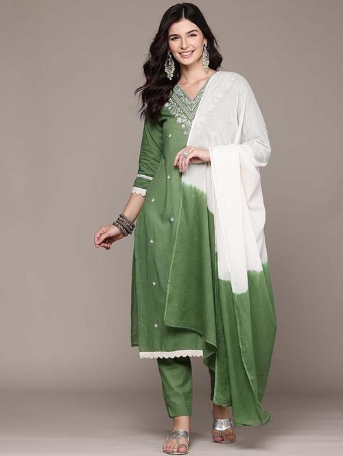 women three quarter sleeve kurta pant with dupatta set - 21675386 - Very Small Image - 1
