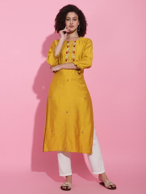 women embellished three quarter sleeve straight kurta - 21675454 - Very Small Image - 1